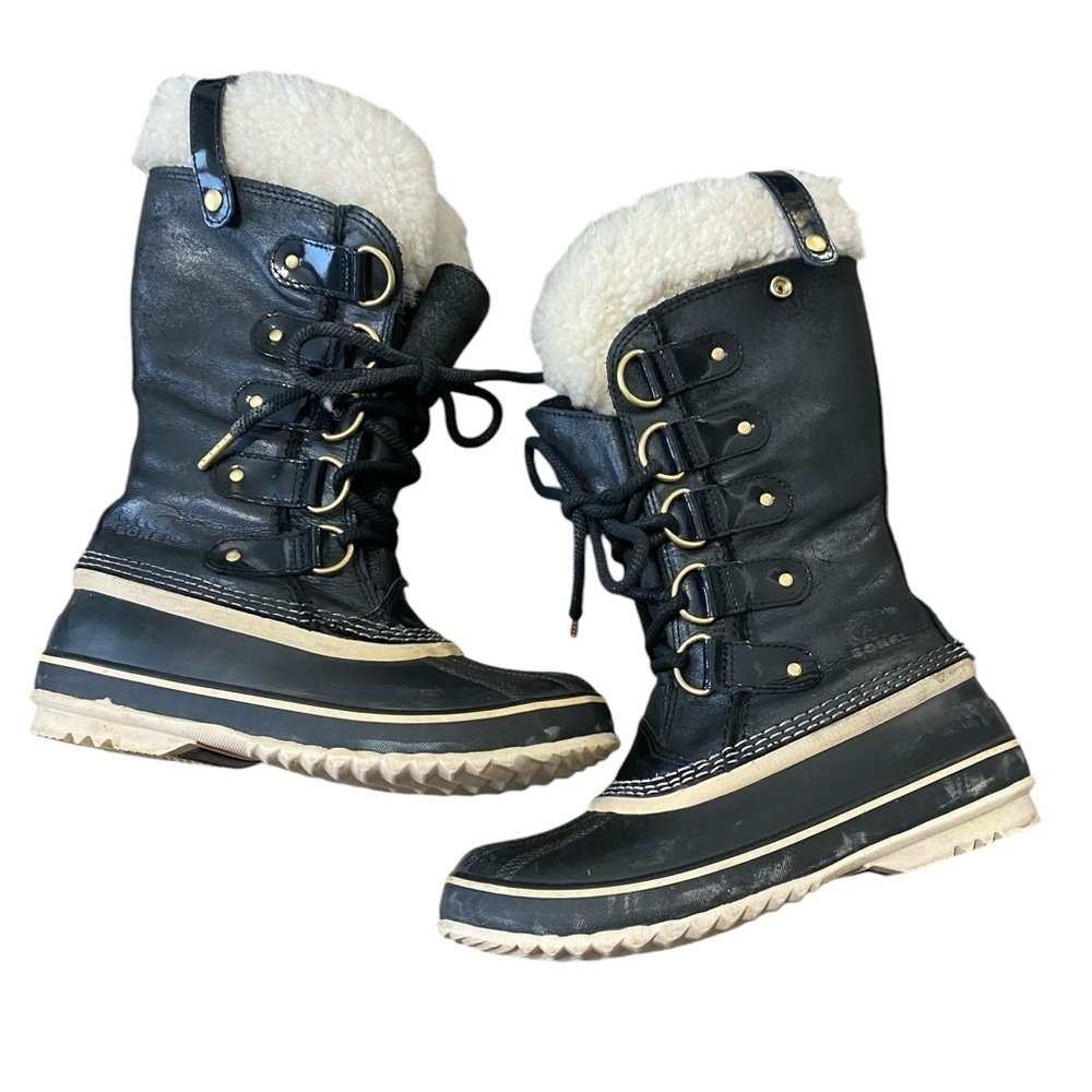 SOREL Joan of Arctic Black Leather Winter Boots Size 6